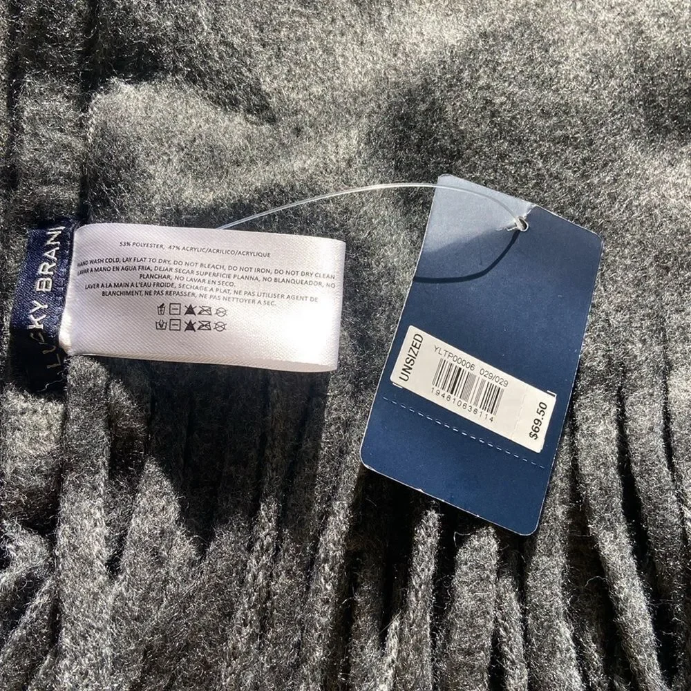 Lucky Brand Charcoal Fringe Scarf NWT
